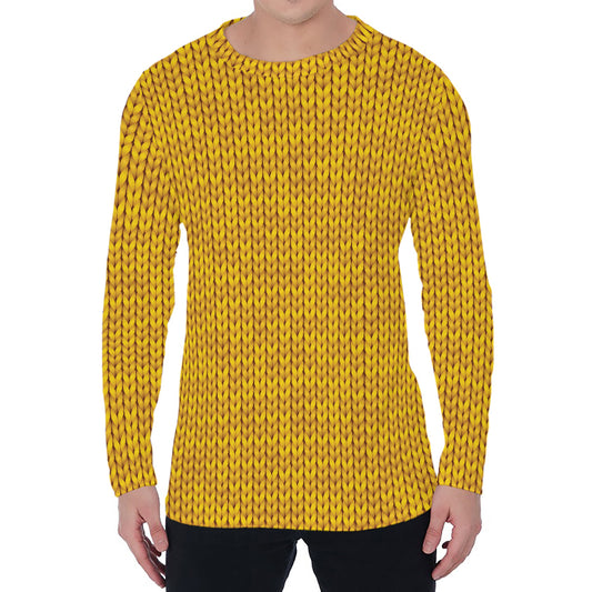 Yellow Knitted Pattern Print Men's Long Sleeve T-Shirt