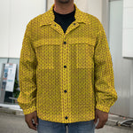 Yellow Knitted Pattern Print Men's Shirt Jacket
