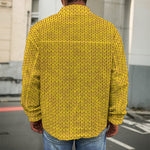 Yellow Knitted Pattern Print Men's Shirt Jacket