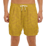Yellow Knitted Pattern Print Men's Split Running Shorts
