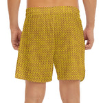 Yellow Knitted Pattern Print Men's Split Running Shorts
