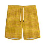 Yellow Knitted Pattern Print Men's Sports Shorts