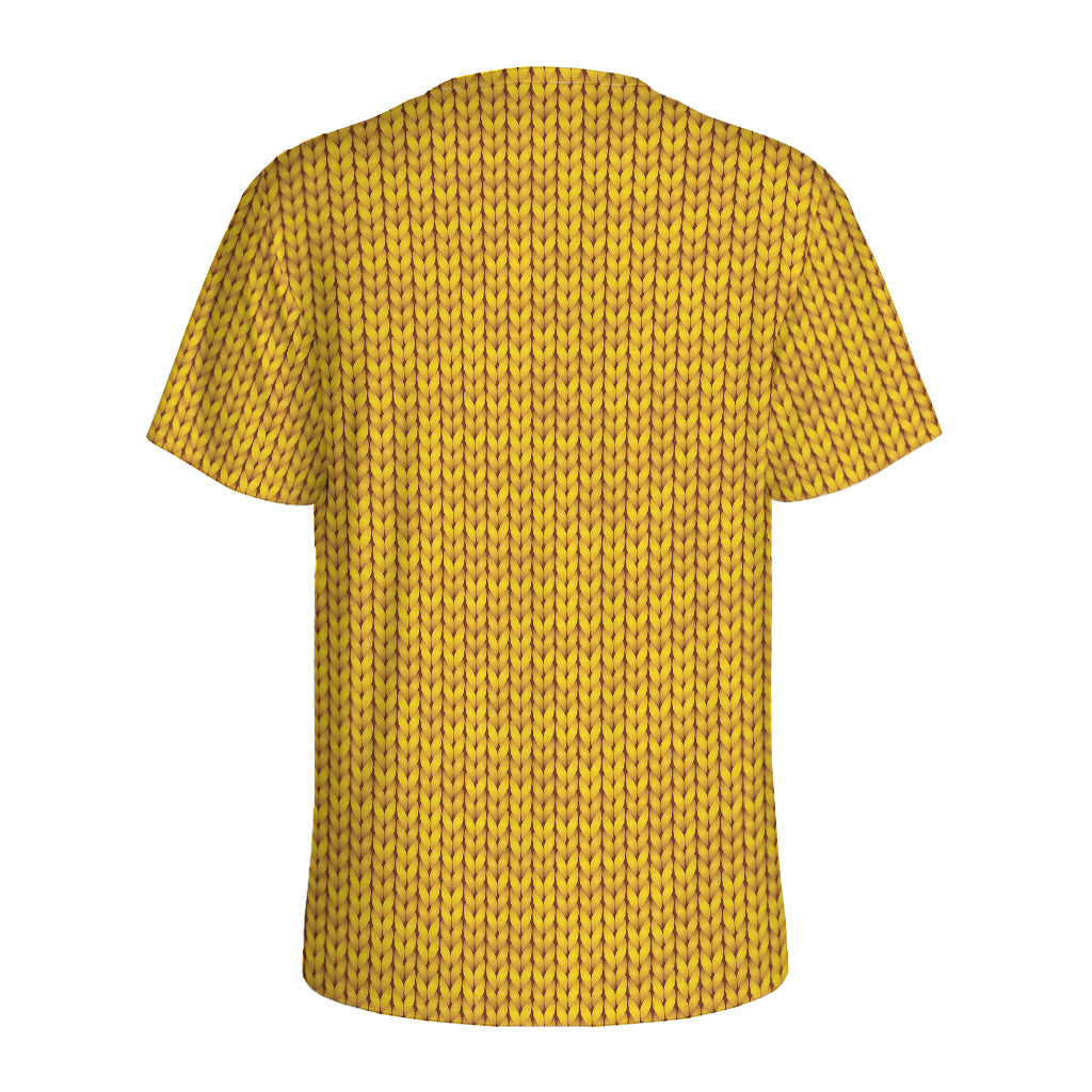 Yellow Knitted Pattern Print Men's Sports T-Shirt