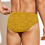 Yellow Knitted Pattern Print Men's Swim Briefs