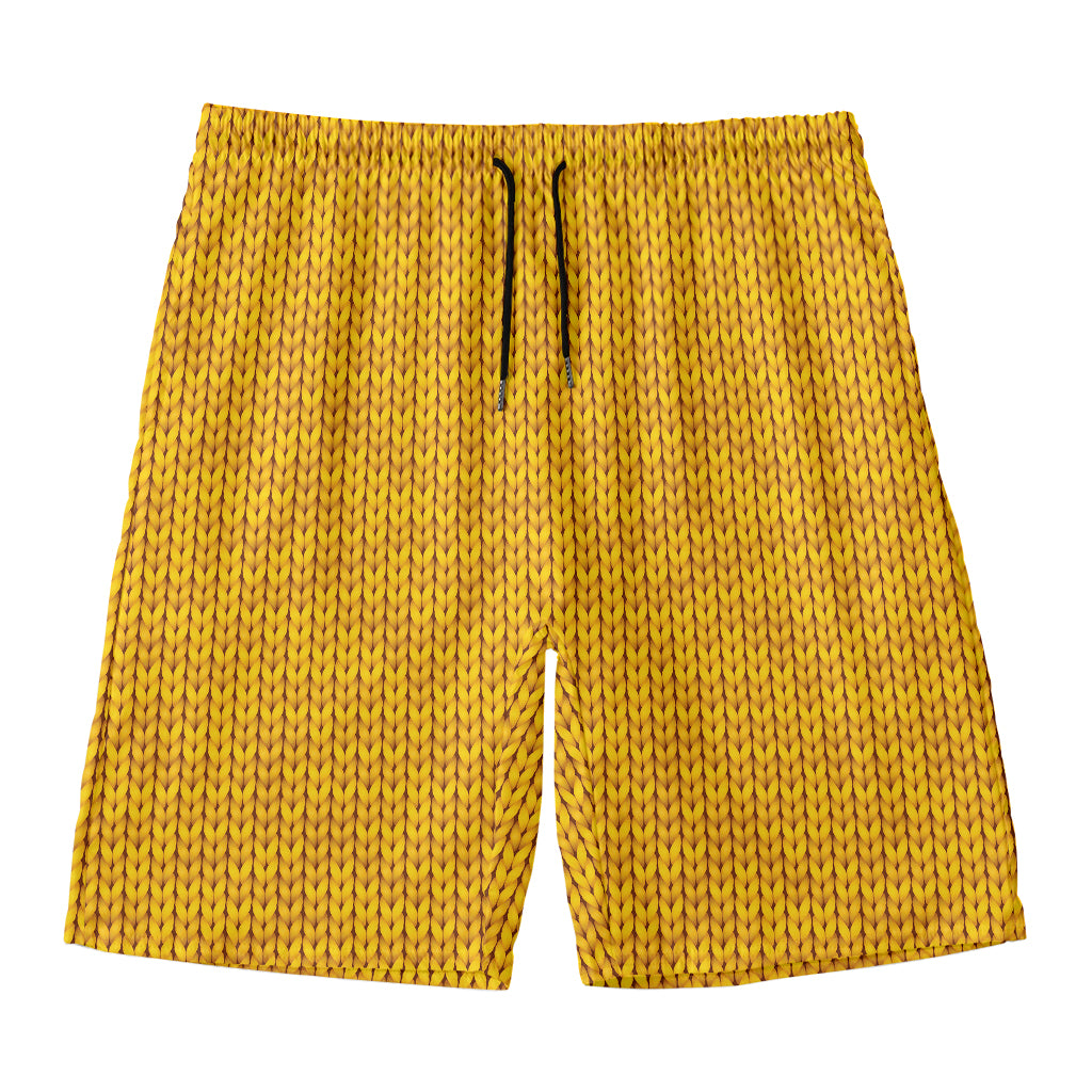 Yellow Knitted Pattern Print Men's Swim Trunks