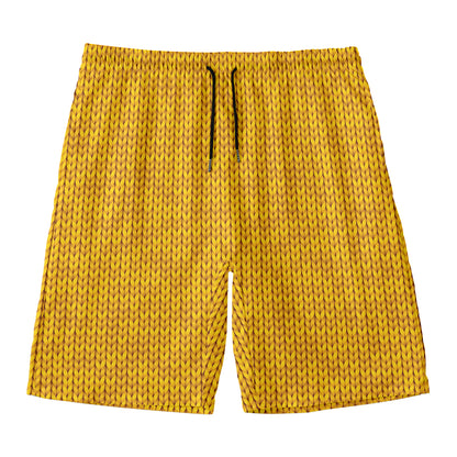 Yellow Knitted Pattern Print Men's Swim Trunks