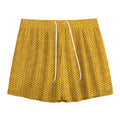 Yellow Knitted Pattern Print Mesh Shorts