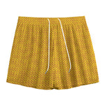 Yellow Knitted Pattern Print Mesh Shorts
