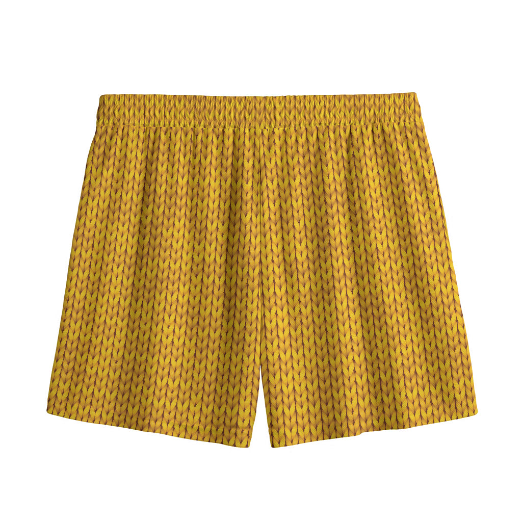 Yellow Knitted Pattern Print Mesh Shorts