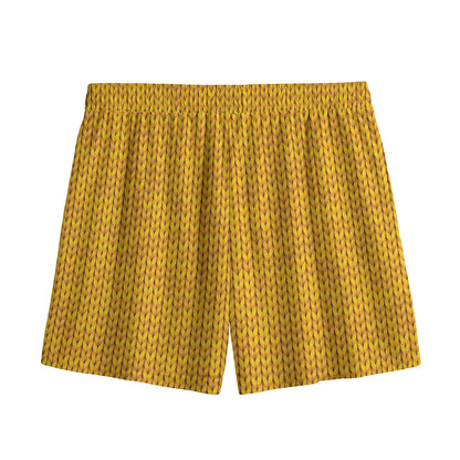 Yellow Knitted Pattern Print Mesh Shorts