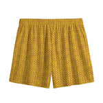 Yellow Knitted Pattern Print Mesh Shorts