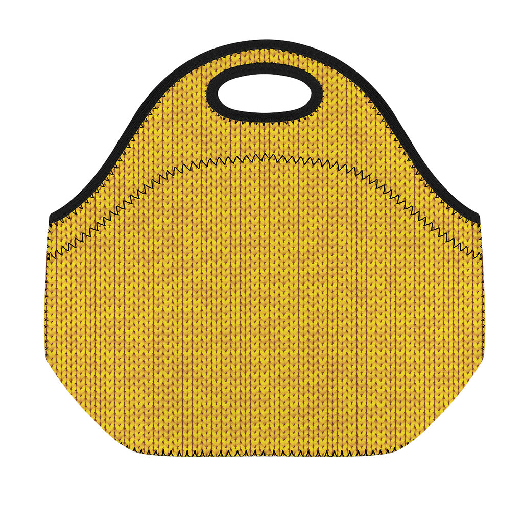 Yellow Knitted Pattern Print Neoprene Lunch Bag