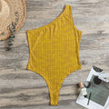 Yellow Knitted Pattern Print One Shoulder Bodysuit