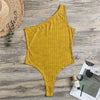 Yellow Knitted Pattern Print One Shoulder Bodysuit