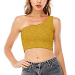 Yellow Knitted Pattern Print One Shoulder Crop Top
