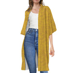 Yellow Knitted Pattern Print Open Front Beach Cover Up