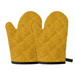 Yellow Knitted Pattern Print Oven Mitts