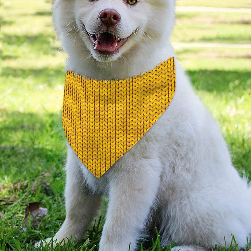 Yellow Knitted Pattern Print Over The Collar Dog Bandana