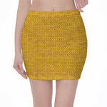 Yellow Knitted Pattern Print Pencil Mini Skirt