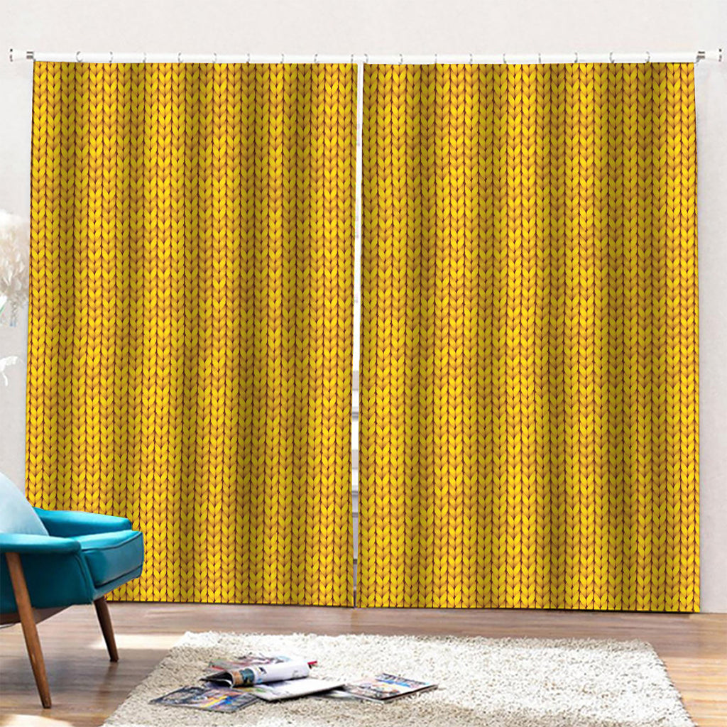 Yellow Knitted Pattern Print Pencil Pleat Curtains