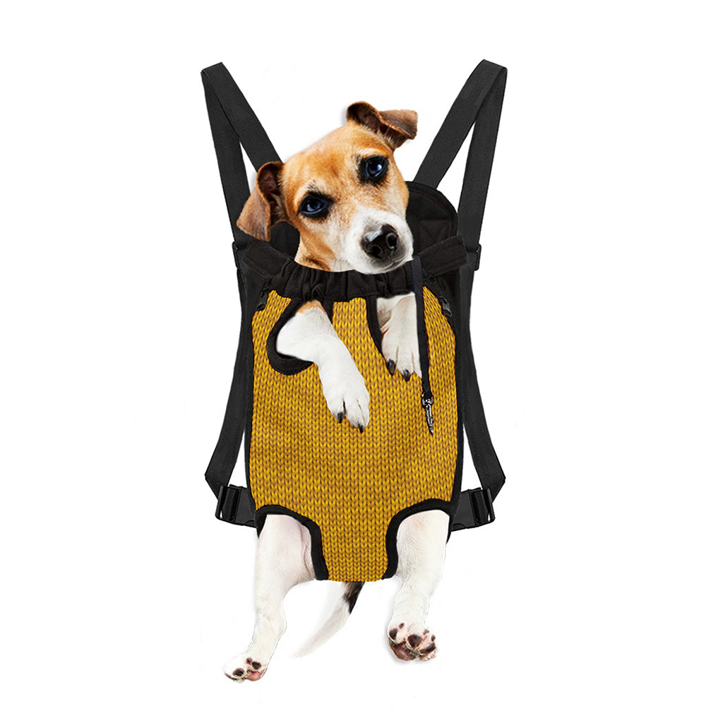 Yellow Knitted Pattern Print Pet Carrier Backpack