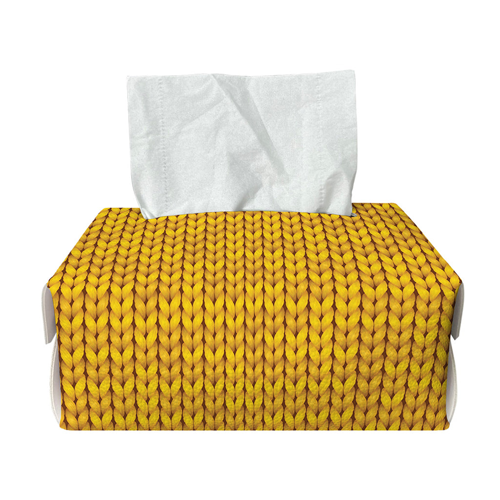 Yellow Knitted Pattern Print Rectangle Tissue Box Cover