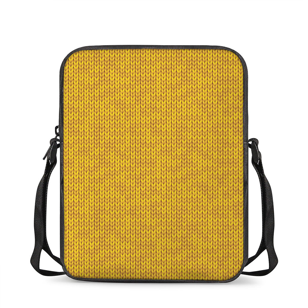 Yellow Knitted Pattern Print Rectangular Crossbody Bag
