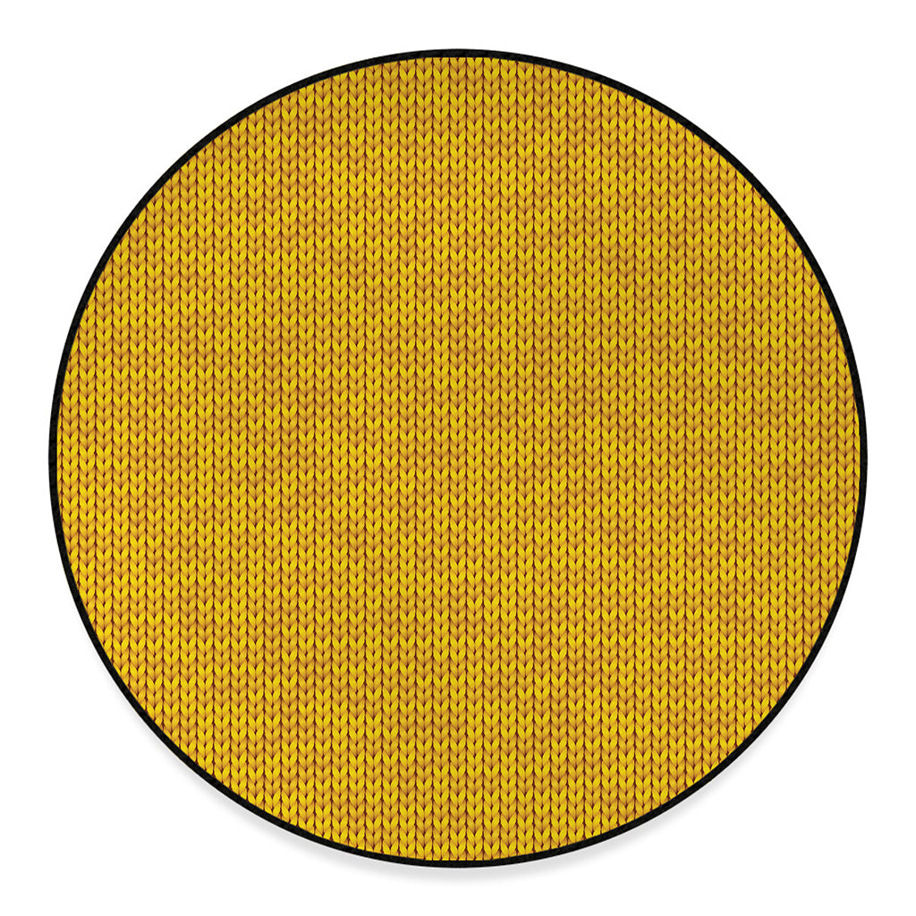 Yellow Knitted Pattern Print Round Floor Mat