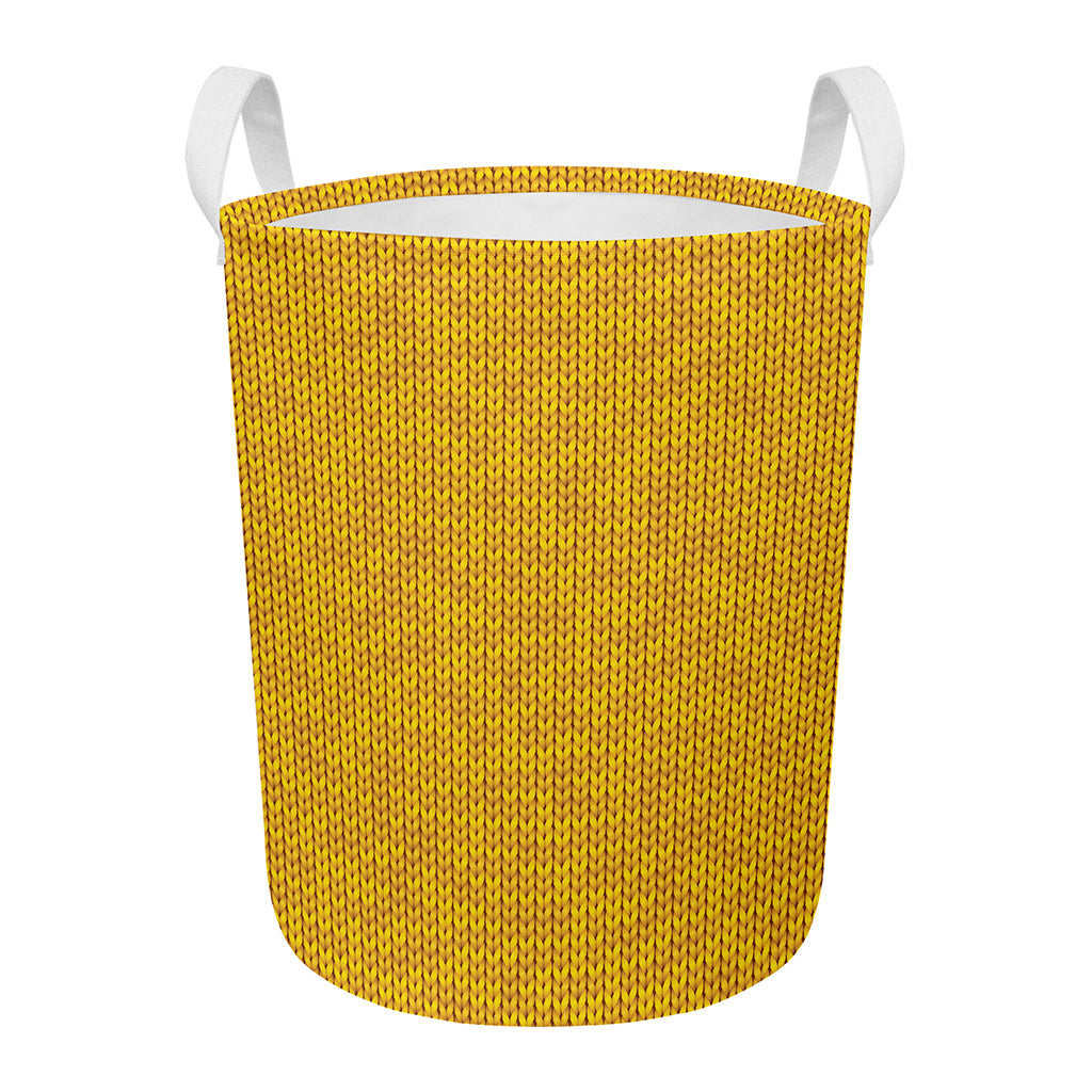 Yellow Knitted Pattern Print Round Laundry Basket