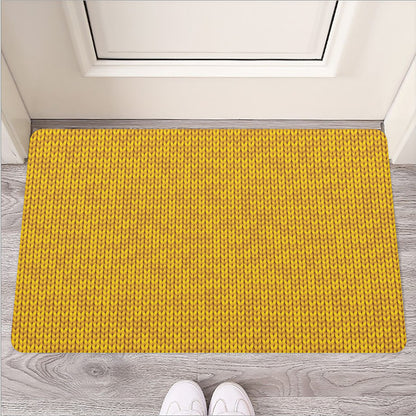 Yellow Knitted Pattern Print Rubber Doormat