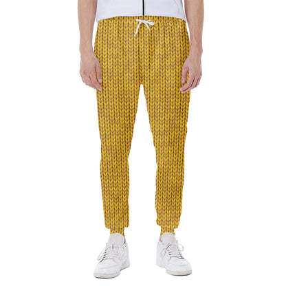 Yellow Knitted Pattern Print Scuba Joggers