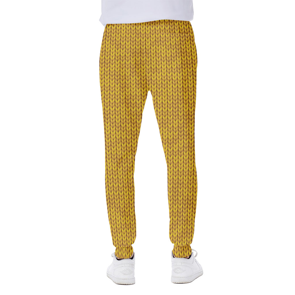 Yellow Knitted Pattern Print Scuba Joggers