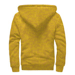 Yellow Knitted Pattern Print Sherpa Lined Zip Up Hoodie