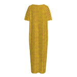 Yellow Knitted Pattern Print Short Sleeve Long Nightdress