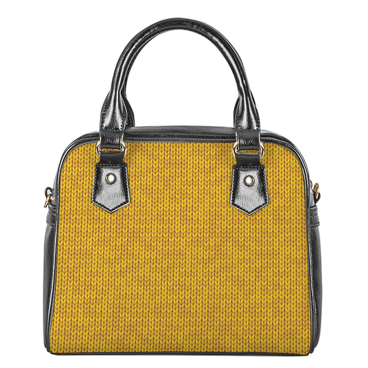 Yellow Knitted Pattern Print Shoulder Handbag