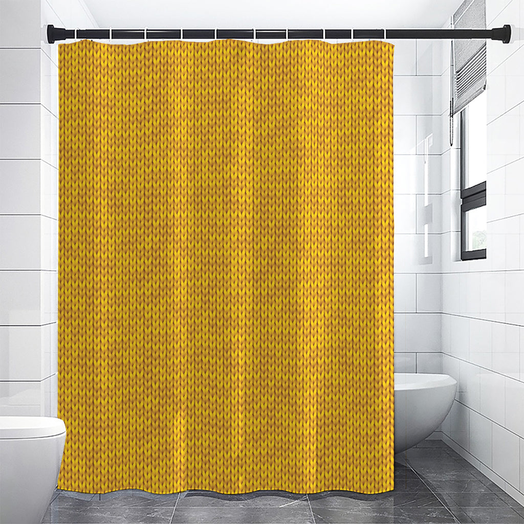 Yellow Knitted Pattern Print Shower Curtain