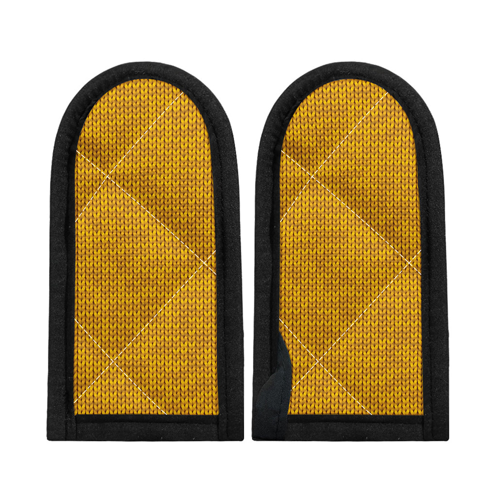 Yellow Knitted Pattern Print Skillet Handle Cover