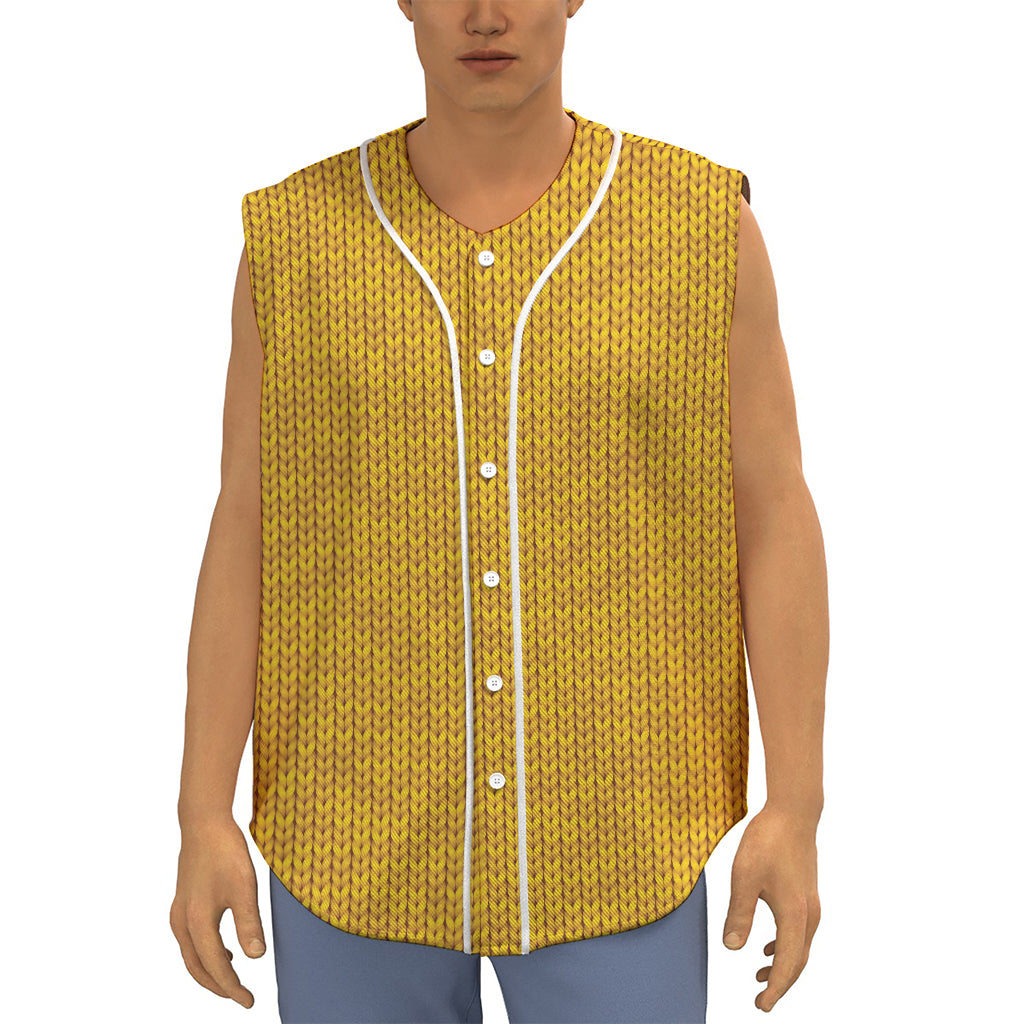 Yellow Knitted Pattern Print Sleeveless Baseball Jersey