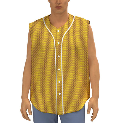 Yellow Knitted Pattern Print Sleeveless Baseball Jersey