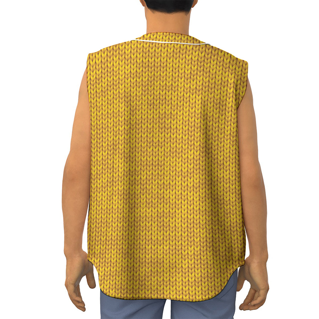 Yellow Knitted Pattern Print Sleeveless Baseball Jersey