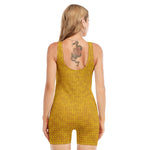 Yellow Knitted Pattern Print Sleeveless One Piece Swimsuit
