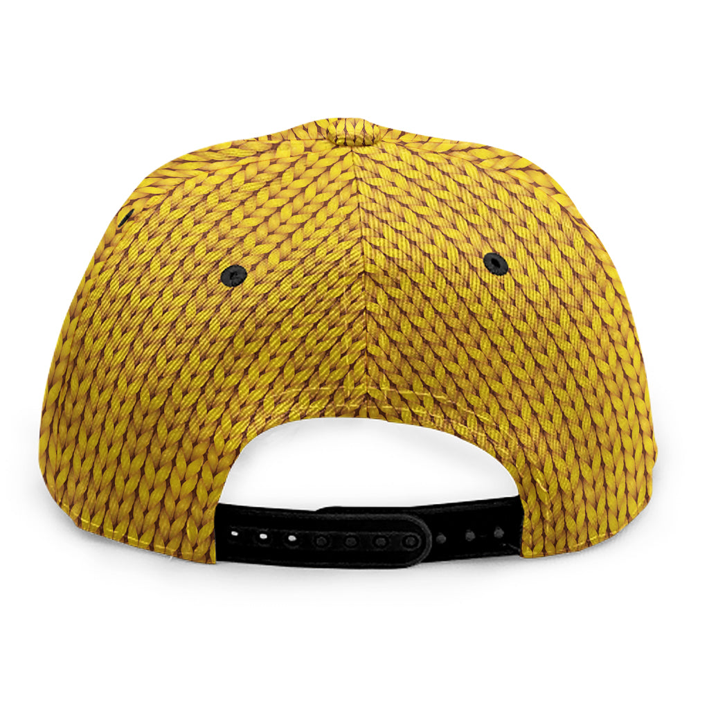Yellow Knitted Pattern Print Snapback Cap