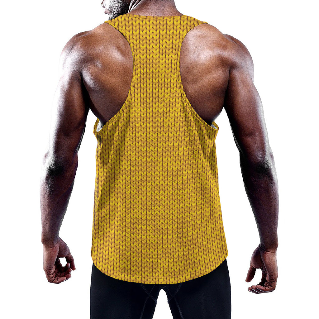Yellow Knitted Pattern Print Training Tank Top