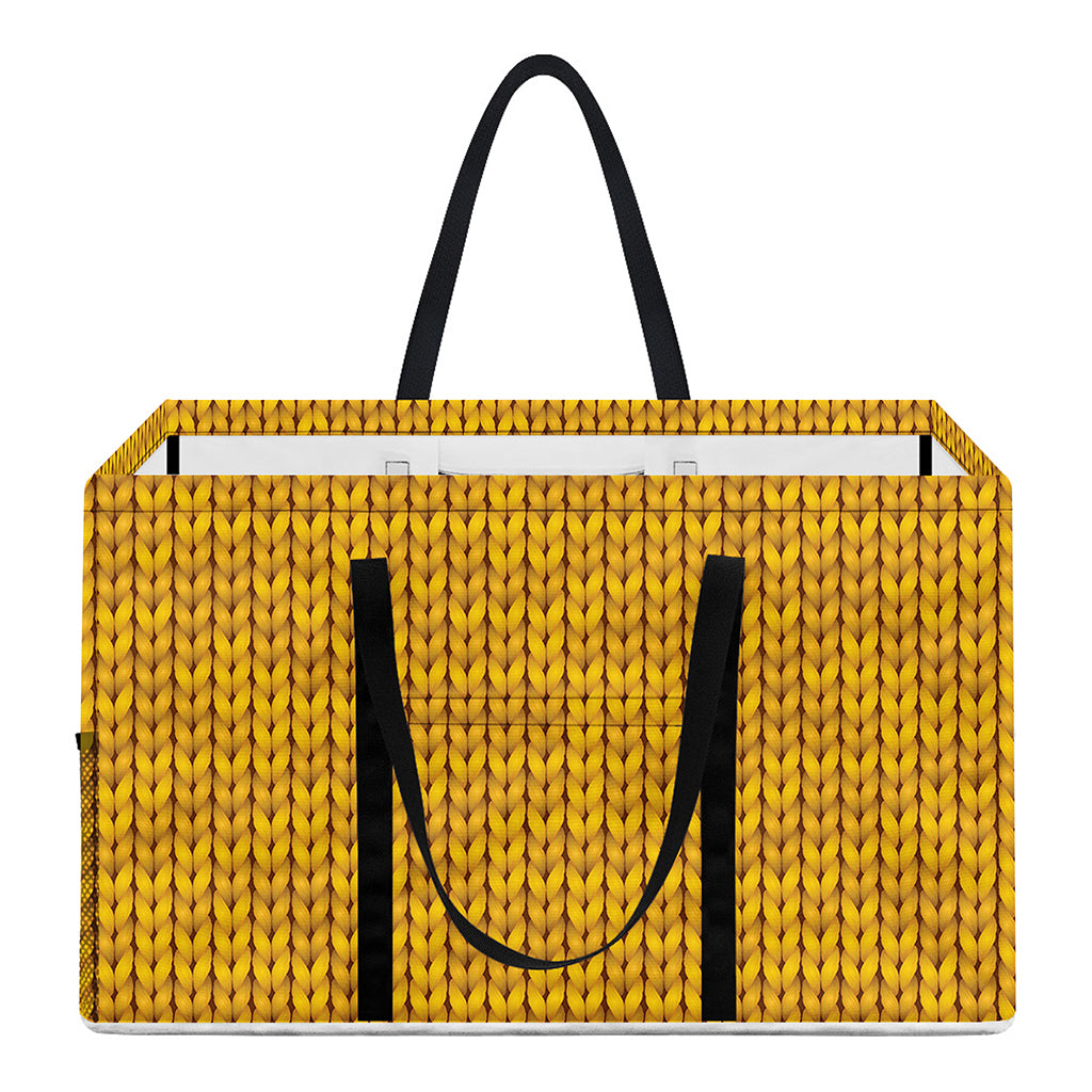Yellow Knitted Pattern Print Utility Tote Bag