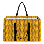 Yellow Knitted Pattern Print Utility Tote Bag