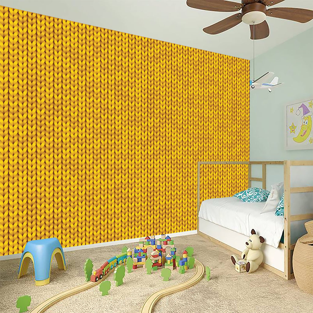 Yellow Knitted Pattern Print Wall Sticker