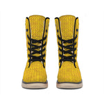 Yellow Knitted Pattern Print Winter Boots