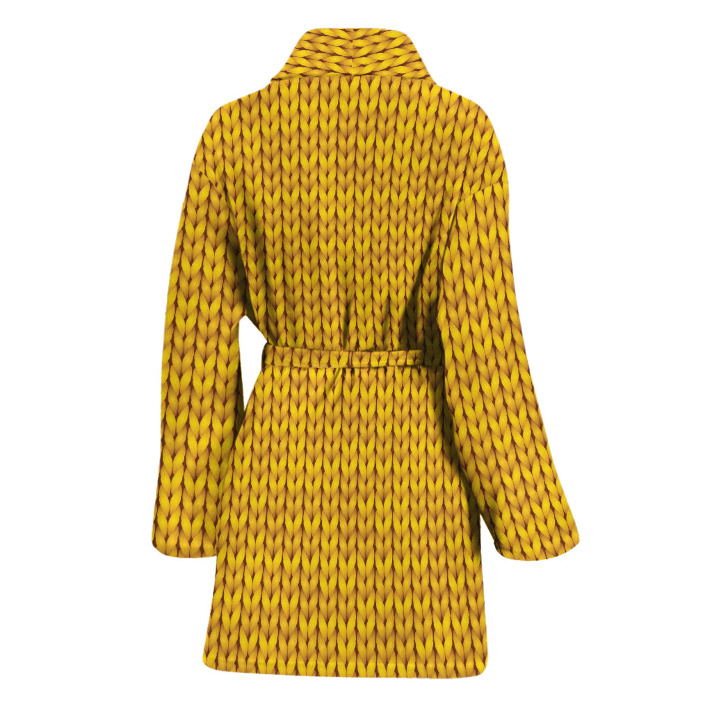Yellow Knitted Pattern Print Women's Bathrobe