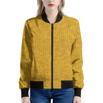 Yellow Knitted Pattern Print Women's Bomber Jacket