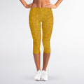 Yellow Knitted Pattern Print Women's Capri Leggings